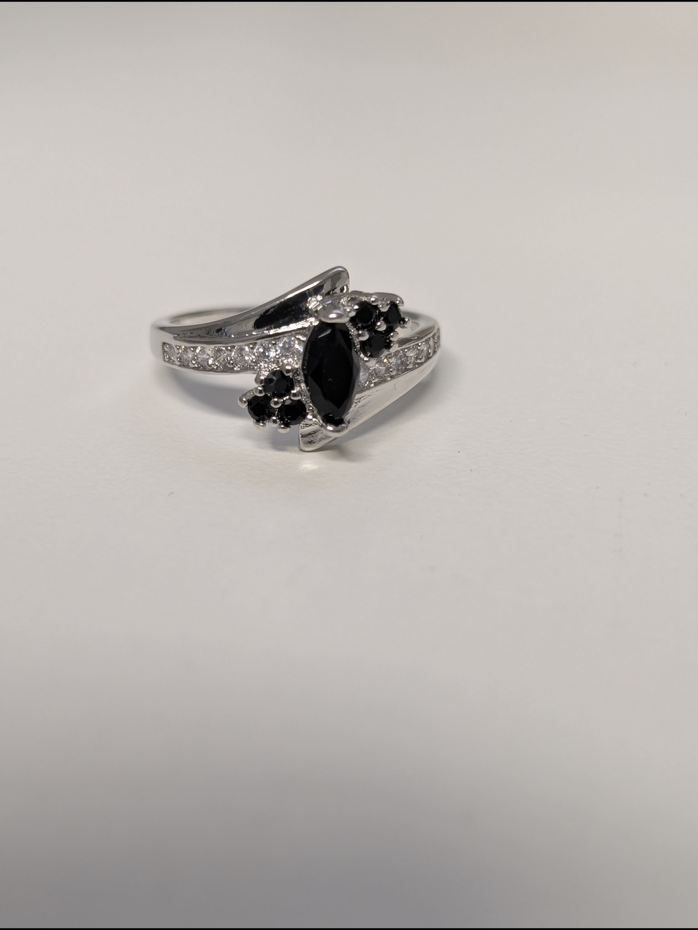 .925 Sterling Silver Black Stone Ring with Accent Black Stones